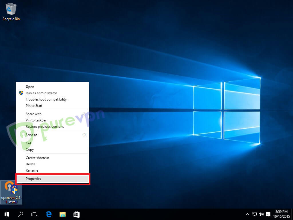 Right click on OpenVPN installer and select properties.
