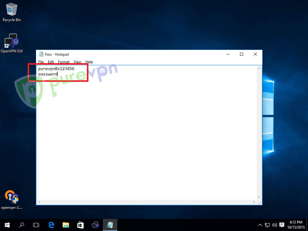 Open Notepad, type your Username in first line and passwrod in second line then save it as pass on your desktop